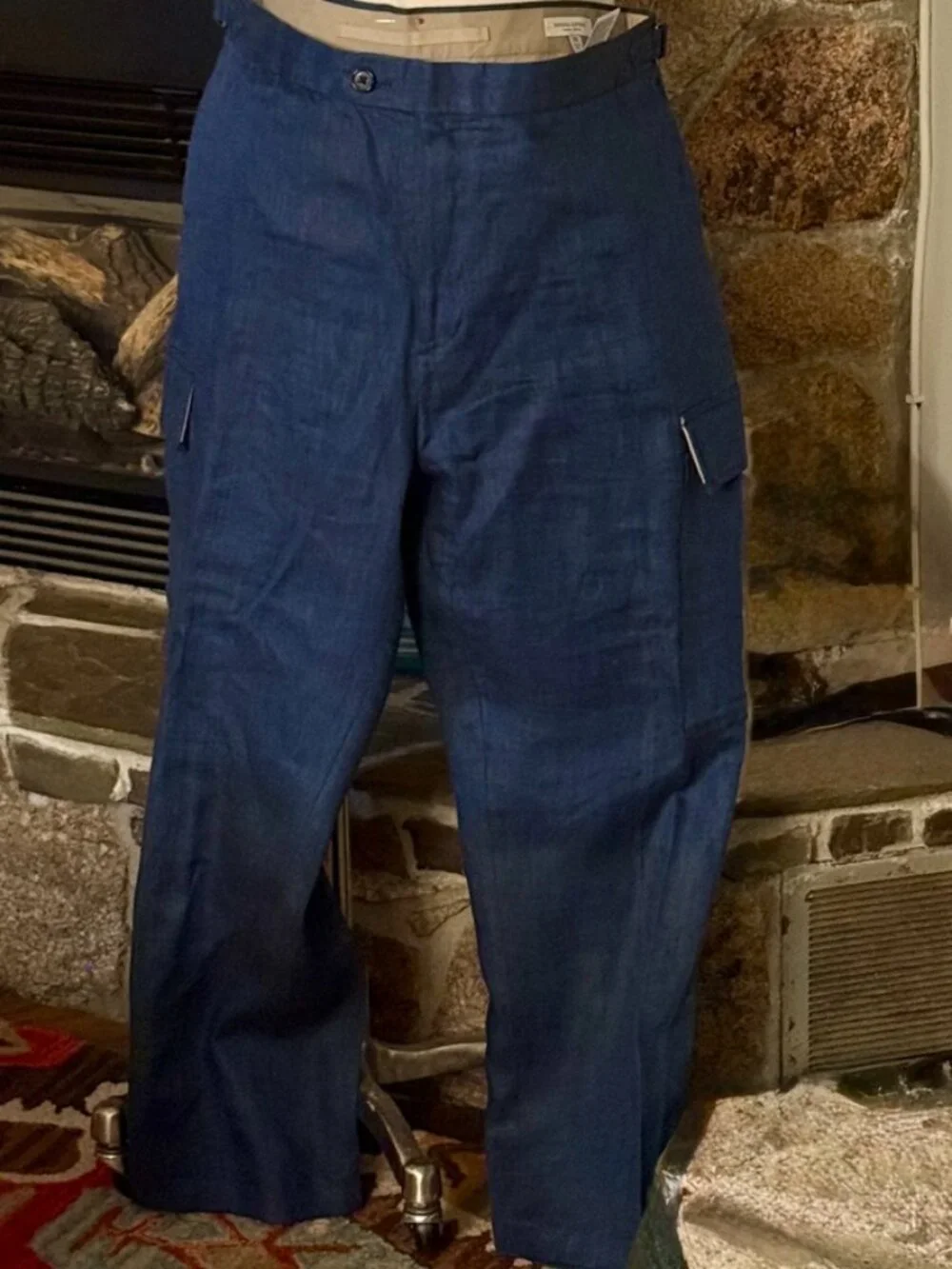 Banana Republic Tailored Slim Fit 100% Linen Cargo Pants Men's 38 Blue